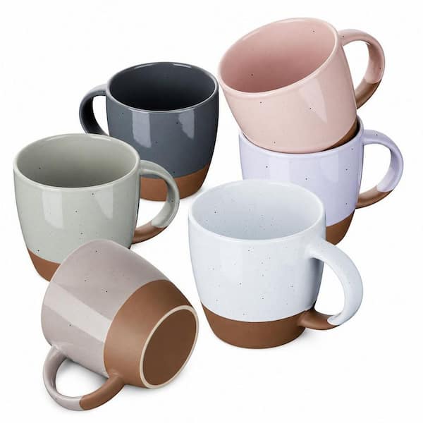 18 oz. Colorful Ceramic Coffee Mugs (Set of 6), Great for Tea Hot Chocolate, Microwave Safe, Modern, Unique Style