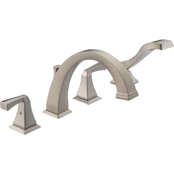 Delta Dryden 2-Handle Deck-Mount Roman Tub Faucet Trim Kit in Stainless with Hand Shower (Valve Not Included)