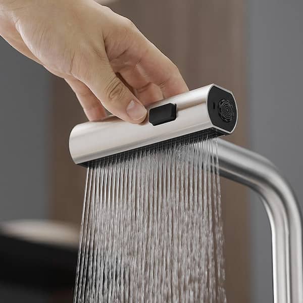 Modern Single Handle Single Hole Pull Out Sprayer Kitchen Faucet Stainless Steel in Brushed Nickel