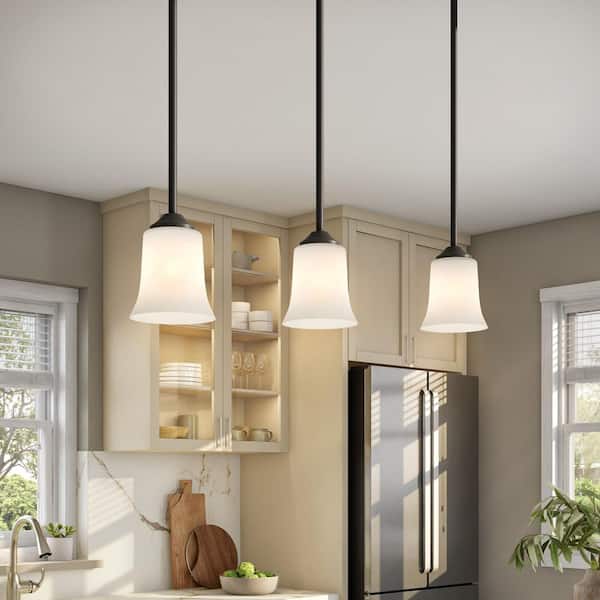 Designers Fountain - Bronson 60-Watt 1-Light Matte Black Transitional Mini Pendant Light with Frosted Glass Shade and No Bulbs Included