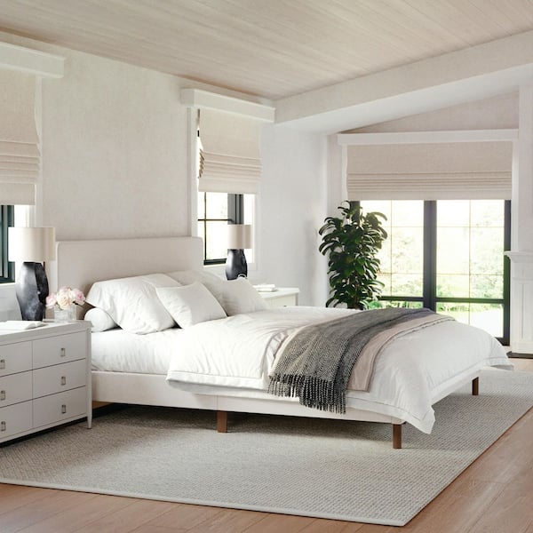 MARTHA STEWART Britta Beige Wood Frame King Platform Bed with Upholstered Solid Wood