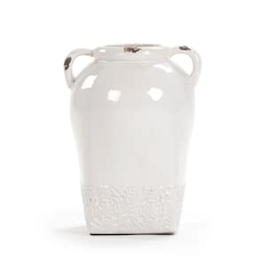 Cylindrical White Large w/Handle Decorative Vase