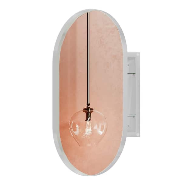 20.47 in. W x 33.46 in. H Oval Metal Medicine Cabinet with Mirror, Wall Cabinet with Adjustable Shelves, White