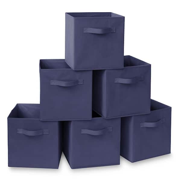 Casafield Navy Blue 11 in. x 11 in. Fabric Collapsible Cubes Decorative Basket Storage Bins-Set of 6