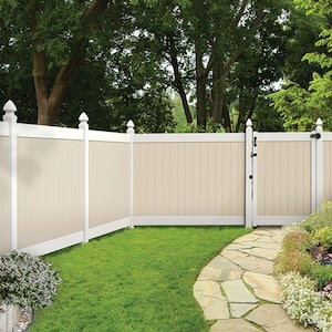 Roosevelt 6 ft. H x 8 ft. W Two-Toned White and Sand Vinyl Privacy Fence Panel (Unassembled)