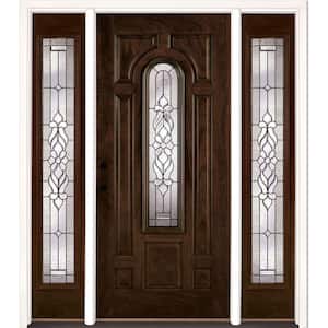 67.5 in. x 81.625 in. Lakewood Patina Stained Chestnut Mahogany Right-Hand Fiberglass Prehung Front Door with Sidelites