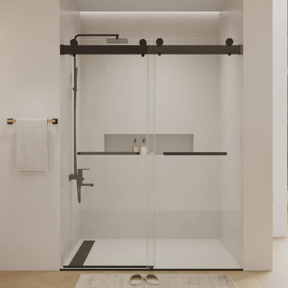 "1. 56–60""W×76""H Frameless Soft-Close Double Sliding Shower Door, 10mm Tempered Glass, Matte Black" price history on PriceWatchPro