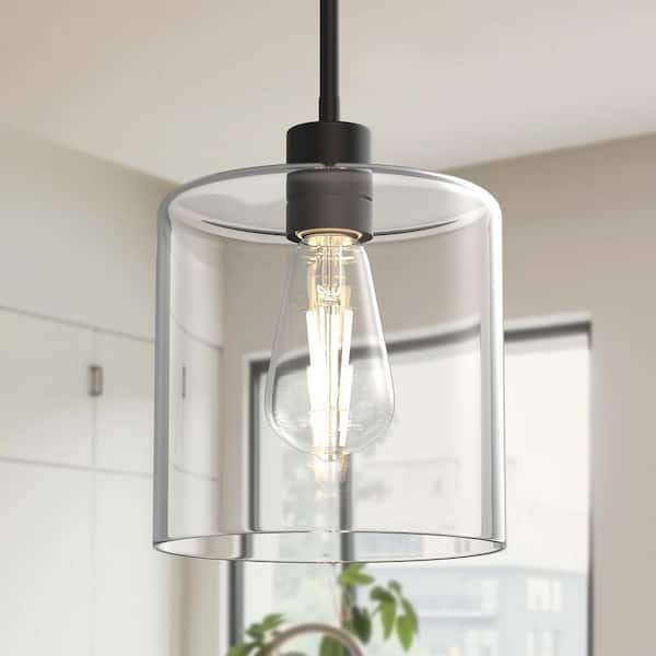 6 in. 1-Light Modern Matte Black Island Pendant Light Rustic Farmhouse Industrial Hanging Light for Kitchen Dining Room