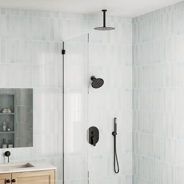 Crozet 3-Spray 10 in. Ceiling Mount Dual Fixed and Handheld Shower Head Shower Faucet 1.8 GPM in Matte Black