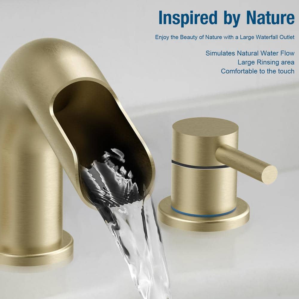 Brushed Gold Stainless Steel Waterfall Bathroom Faucet with Double Handles