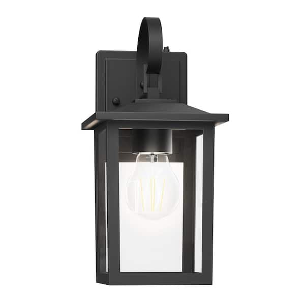 Hawaii 12.5 in. H 1-Bulb Black Hardwired Outdoor Dusk to Dawn Wall Lantern Sconce with LED Bulb