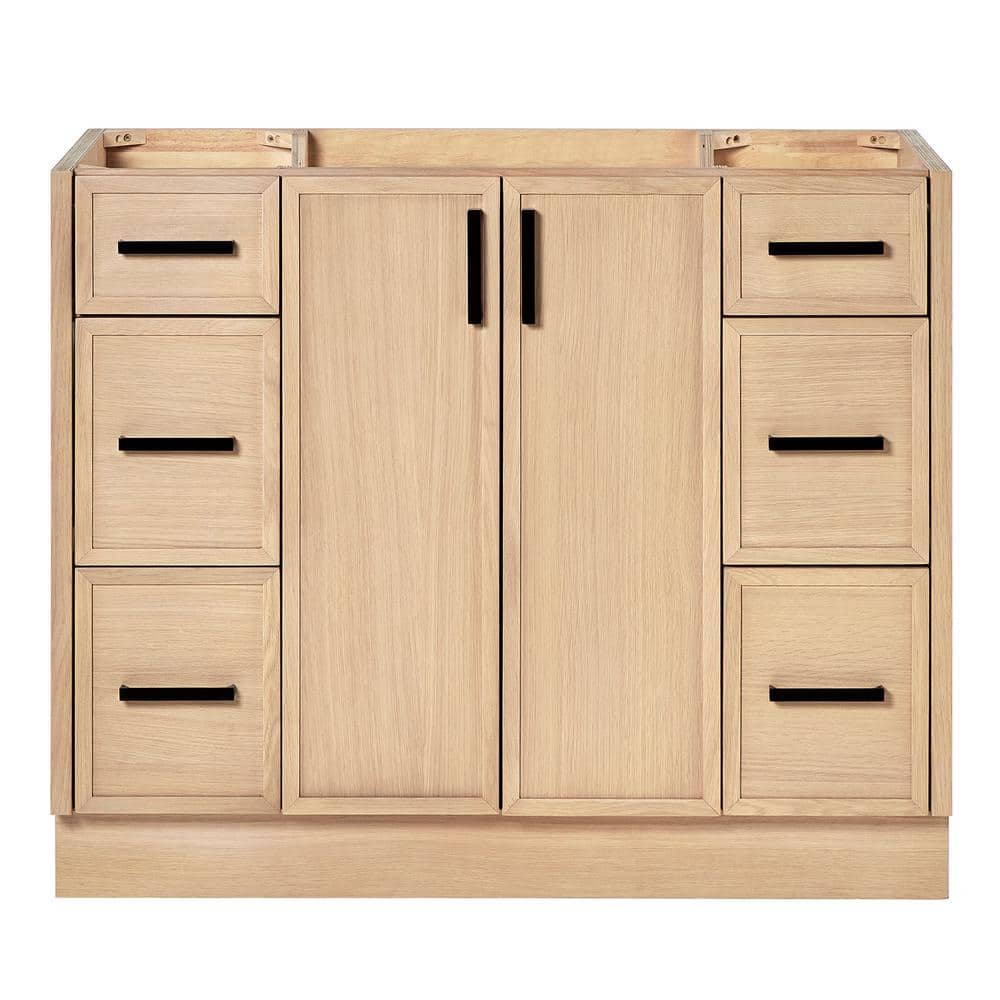 Kelly 42" Light Oak Freestanding Vanity Cabinet with Black Hardware