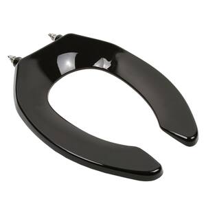 Commercial Deluxe Plastic Elongated Open Front Toilet Seat with Self-Sustaining Check Hinge less Cover in Black
