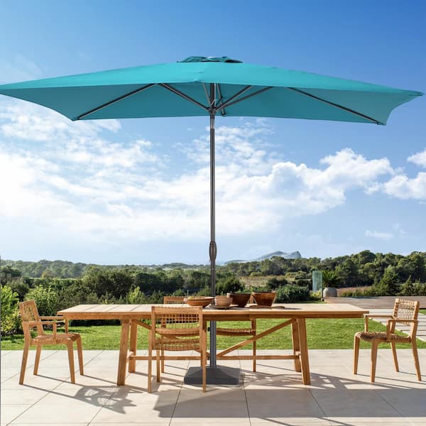 Sonkuki 6 ft. x 9 ft. Rectangular Steel Patio Market Umbrella with Push Button Tilt in Lake Blue