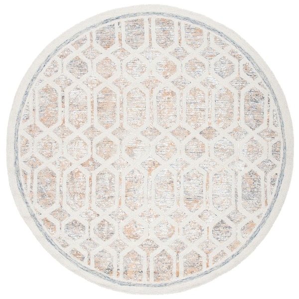 Artistry 7 ft. x 7 ft. Ivory/Gold Border Interlace Round Area Rug