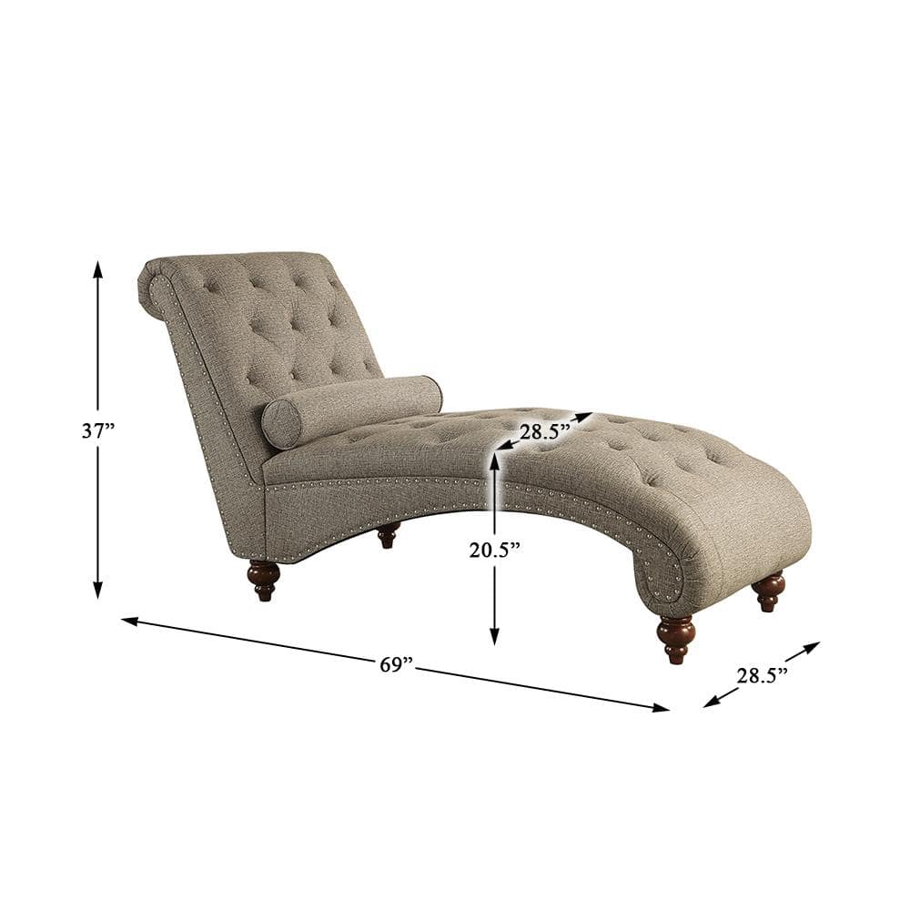 Bonne Brown Tufted Chaise with Bolster Pillow and Nailhead Trim