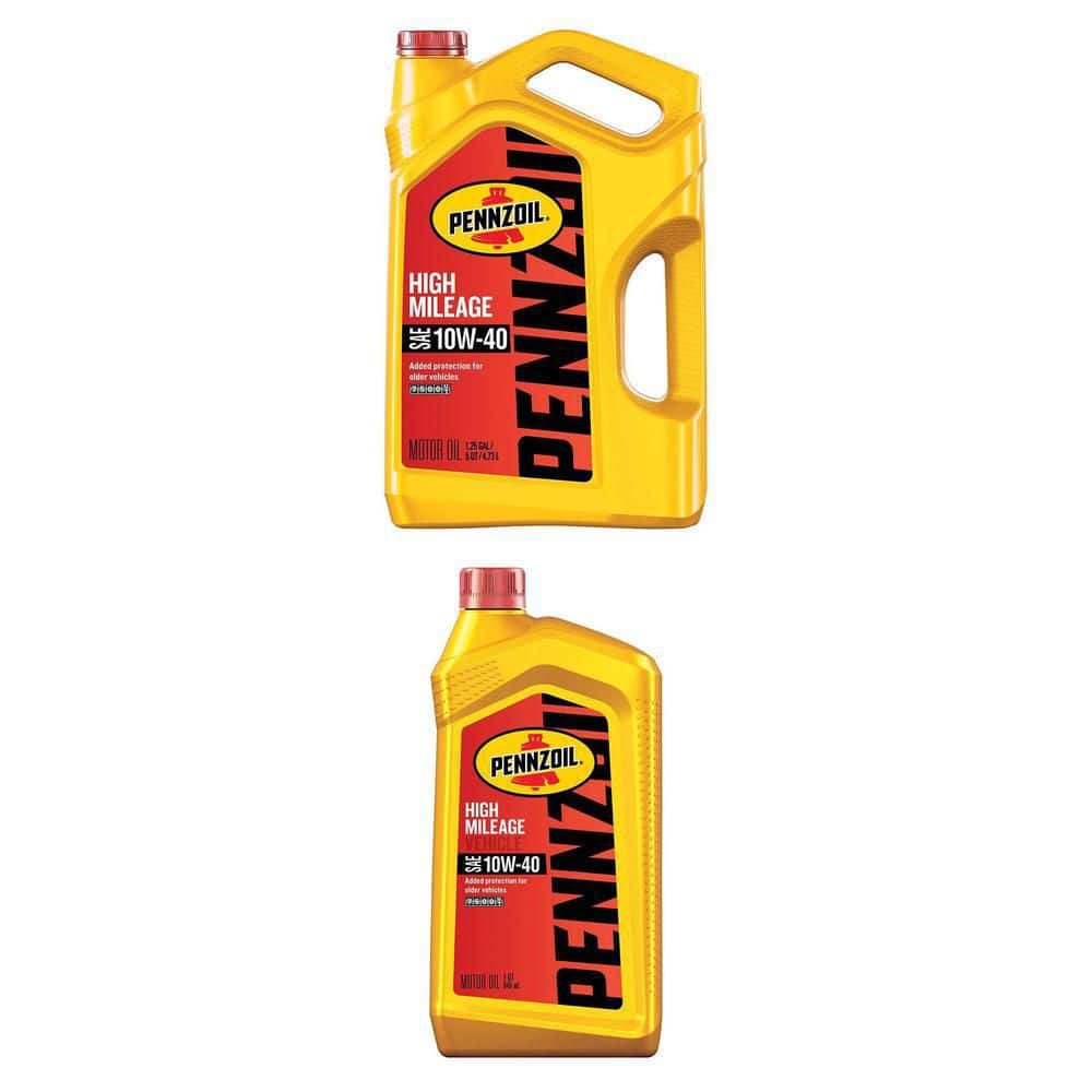 Pennzoil High Mileage 10W-40 Motor Oil, 1 Qt and 5 Qt Combo - The