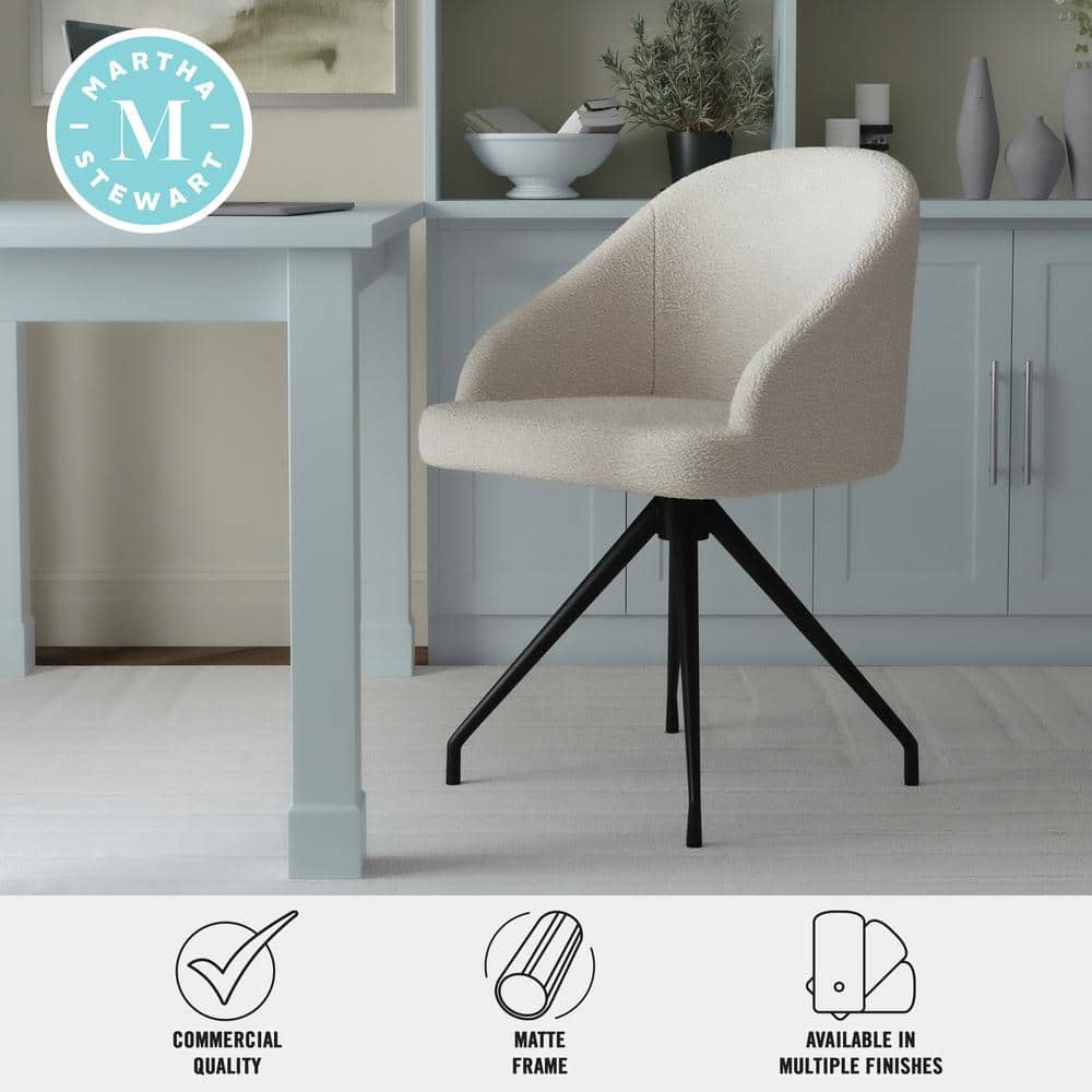 White Boucle Upholstered Office Chair with Oil Rubbed Bronze Frame