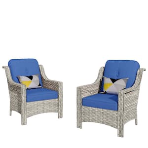 Eureka Gray Modern Wicker Outdoor Lounge Chair Seating Set with Navy Blue Cushions (2-Pack)