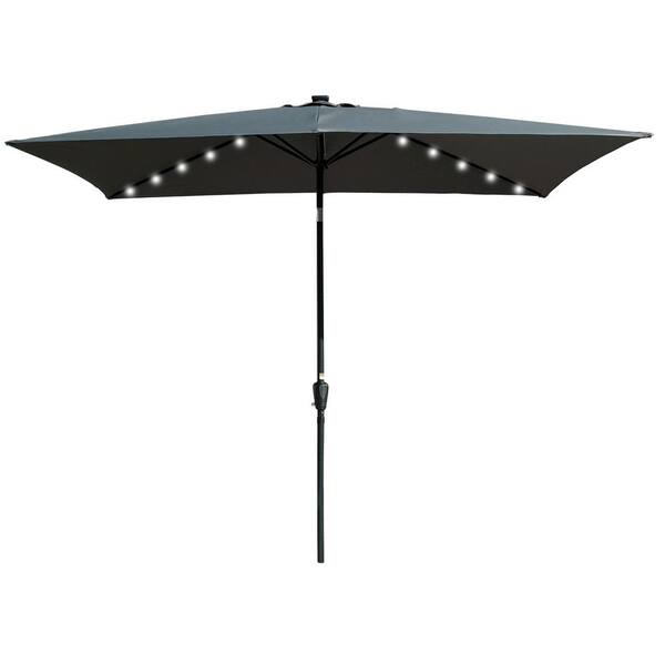 Huluwat 10 ft. x 6.5 ft. Rectangular Solar LED Lighted Patio Market Umbrella with Crank and Push Button Tilt in Anthracite