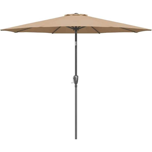 Sudzendf 9 ft. Outdoor Market Table Patio Umbrella with Button Tilt, Crank and 8-Sturdy Ribs for Garden in Tan