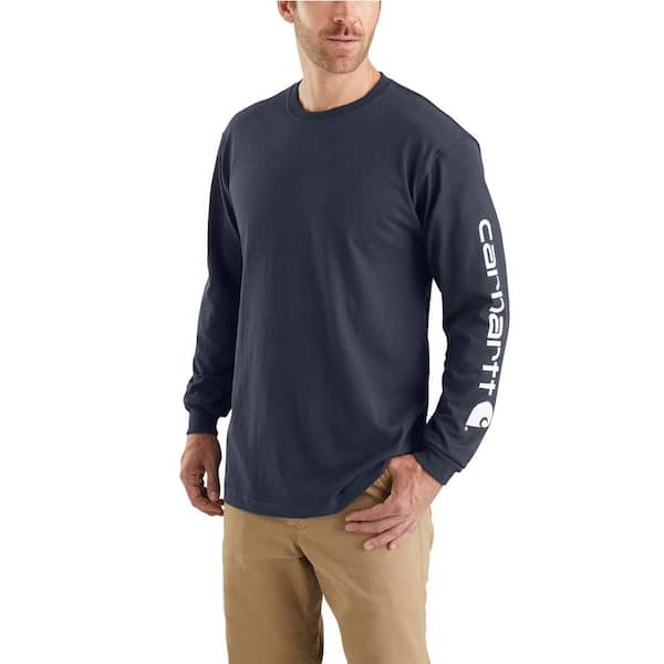 Carhartt Men's Regular Large Navy Cotton Long-Sleeve T-Shirt K231-NVY ...