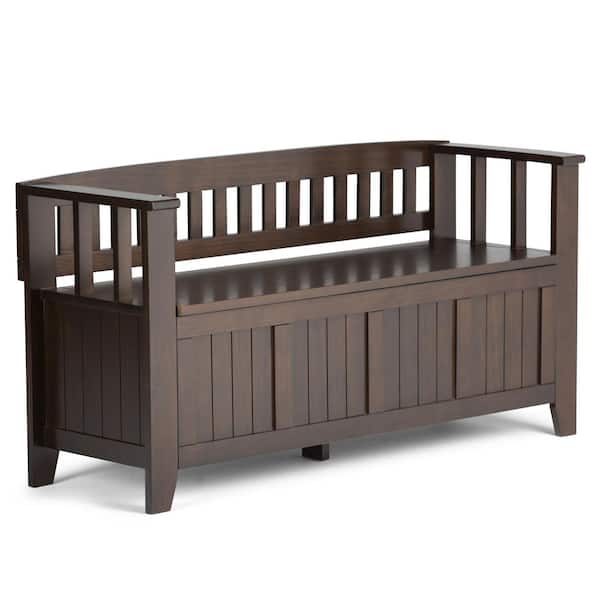 Simpli Home Acadian Solid Wood 48 in. Wide Transitional Entryway Storage Bench in Brunette Brown