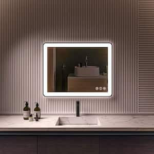 36 in. W x 30 in. H Rectangular Framed Backlit and Front Light LED Anti-Fog Wall Bathroom Vanity Mirror in Matte Black