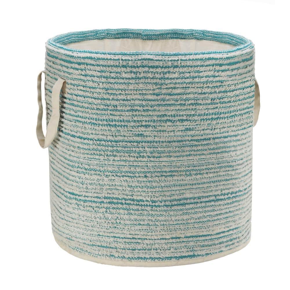 Aqua & White Cotton Chic Round Storage Basket 19"