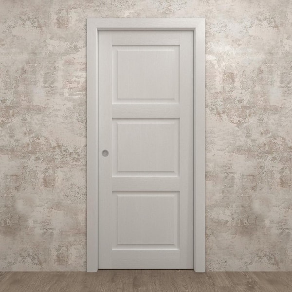 32 in. x 84 in. Painted White Oak Solid Wood Pocket Door with Hardware
