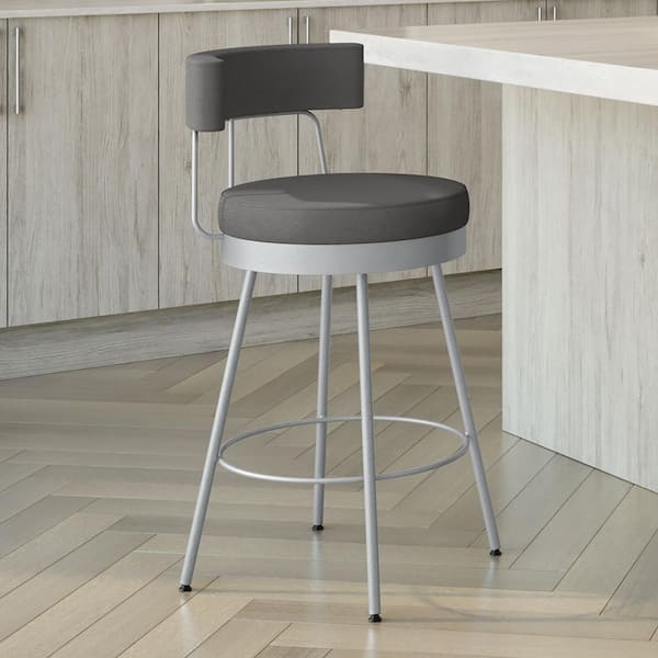 Amisco Urbana 26 in. Dark Grey PVC / Silver Grey Metal Swivel Counter Stool