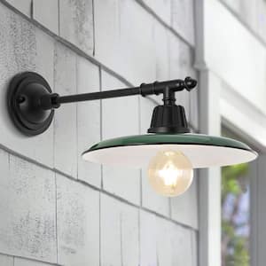 Bonner 12 in. Green 1-Light Farmhouse Industrial Indoor/Outdoor Iron LED Victorian Arm Outdoor Sconce