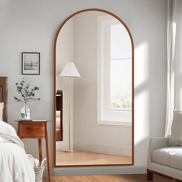 Lirago 35 in. W x 71 in. H Arched Wood Frame Wall Mirror for Bedroom Living Room in Walnut HD-TJS759