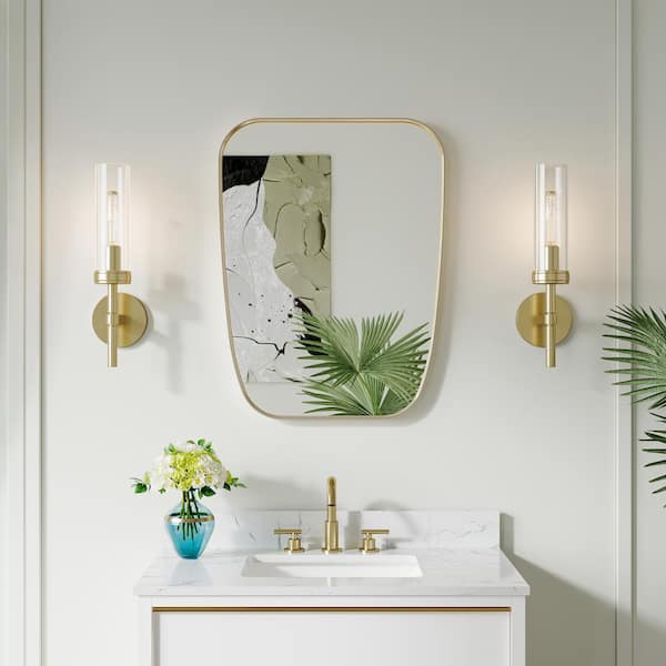 24 in. W x 32 in. H Novelty Anodized Aluminum Framed Wall-Mounted Bathroom Vanity Mirror in Brushed Gold