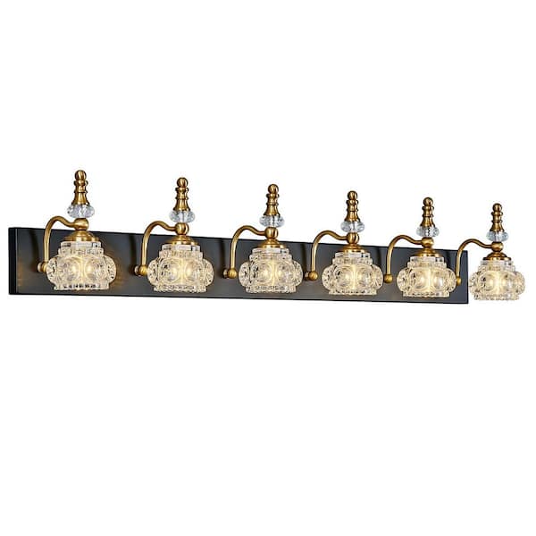 Home Lighting Fixture Width 43.30" In. "6-light BlackGold Modern Glass Crystal Vanity Light-Vintage For Bathroom(JW-493)