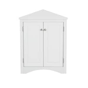 17.2 in. W x 17.2 in. D x 31.5 in. H White Wood Linen Cabinet, Triangle Bathroom Storage Cabinet with Adjustable Shelves