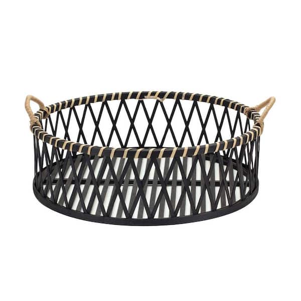 HomeRoots Black Round Bamboo 18.75 in. Decorative Serving Tray Set of 2