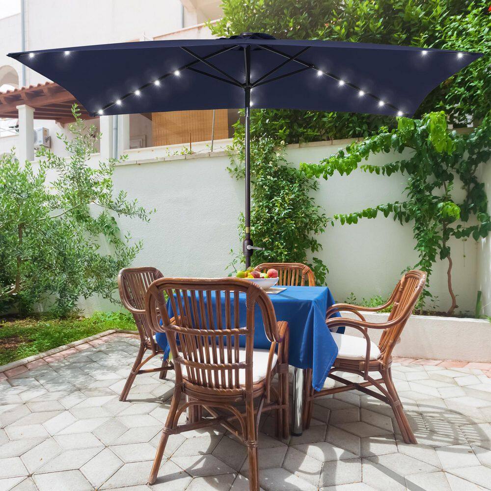 10 ft. x 6.5 ft. Rectangle Solar LED Outdoor Patio Market Table Umbrella with Push Button Tilt and Crank in Navy Blue price history on PriceWatchPro