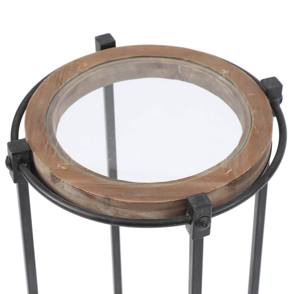 LuxenHome 2-Piece Black Metal and Glass Round Accent Tables