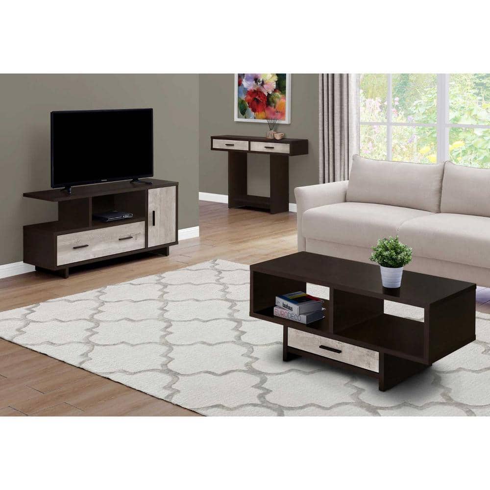 47.25" Brown and Taupe Reclaimed Wood TV Stand with Cabinet
