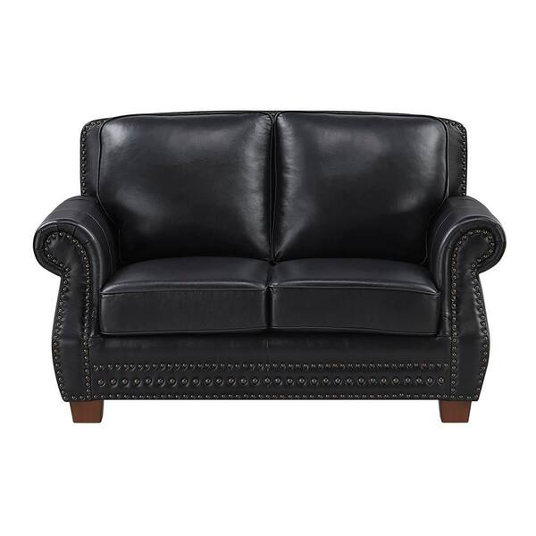 Lazzara Martina 64.5 in. W Black Leather 2-Seater Love Seat