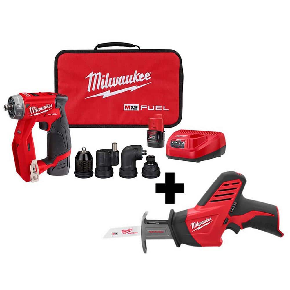 Milwaukee M12 FUEL 12V Lithium-Ion Brushless Cordless 4-in-1 Installation 3/8 in. Drill Driver Kit with M12 HACKZALL -  2505-22-242