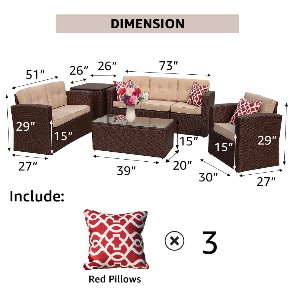 8-Piece Beige and Brown Wicker Patio Sectional Set
