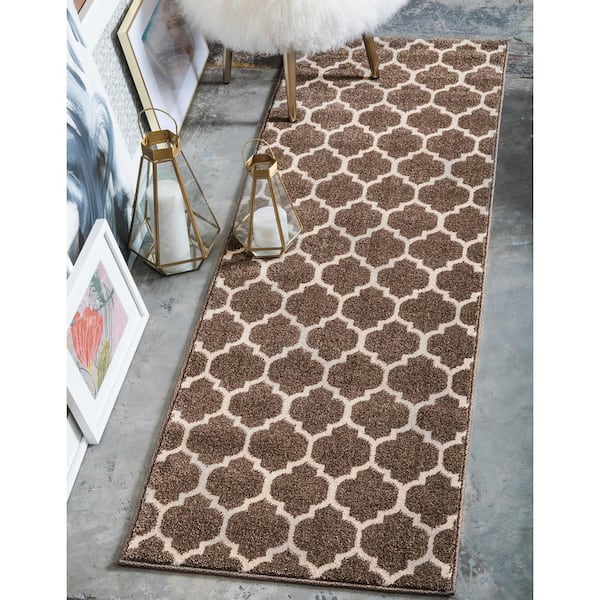 Trellis Philadelphia Medium Brown/Beige 2.7 ft. x 19.8 ft. Runner Rug