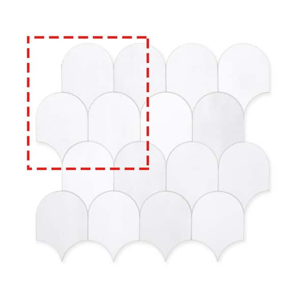 sunwings Fish Scales White 6 in. x 6 in. Peel and Stick Backsplash Handmade Looks Stone Composite Tile (0.25 sq. ft.)
