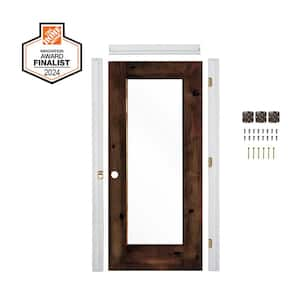 Ready-to-Assemble 30 in. x 80 in. Right-Hand 1-Lite ClearGlass RedMahogany Stain Alder Wood Single Prehung Interior Door