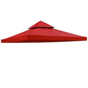 10 ft. x 10 ft. Red Gazebo Canopy Top Replacement 2 Tier Patio Pavilion Cover UV 30 Sunshade
