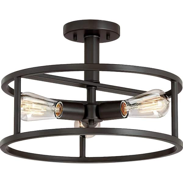 Quoizel New Harbor 15 in. 3-Light Western Bronze Semi-Flush Mount