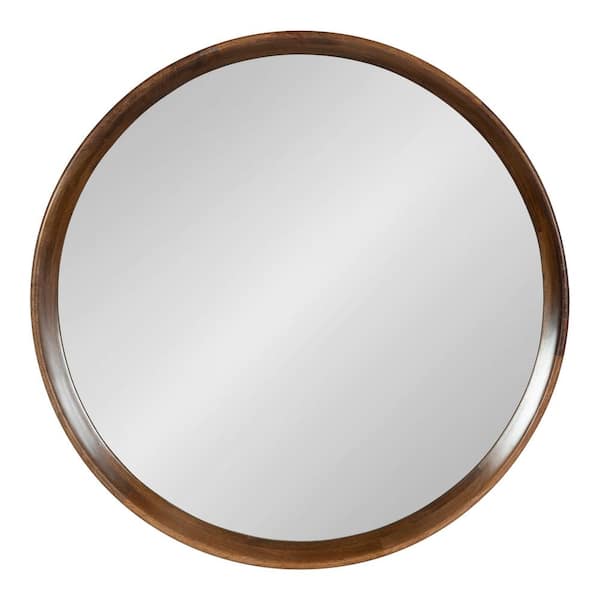 Kate and Laurel Prema 23.97 in. W x 23.97 in. H Walnut Brown Round Modern Framed Decorative Wall Mirror