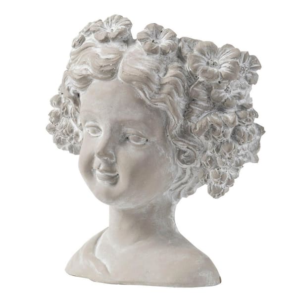 Noble House 8 in. x 4 in. x 9 in. Gray Indoor/Outdoor Patio Garden Decor Cement Bust Planter